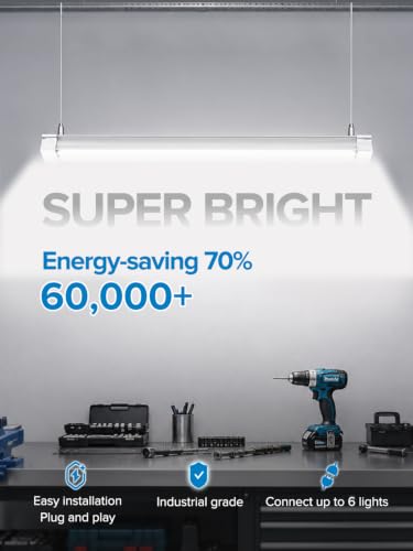 Upgrade Super Bright 6 Pack 60W LED Shop Lights 4FT 9000LM 5000K for Shop (6 Count)
