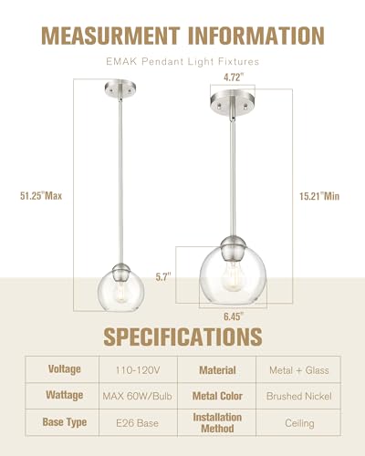 2 Pack Brushed Nickel Pendant Light Fixtures (2 Count)