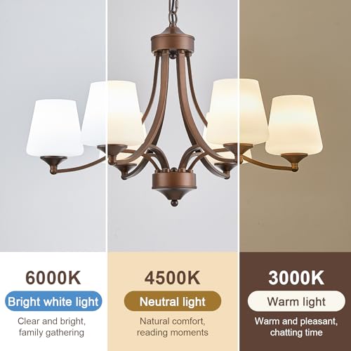 6 Light Farmhouse Chandelier Oil Rubbed Bronze Pendant Light Fixture with Frosted Glass