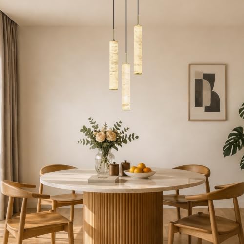 Gold Natural Alabaster Long Tube Kitchen Island Pendant Lights