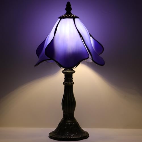 Small Tiffany Table Lamp Blue Morning Glory Style W8H14.5 Inch