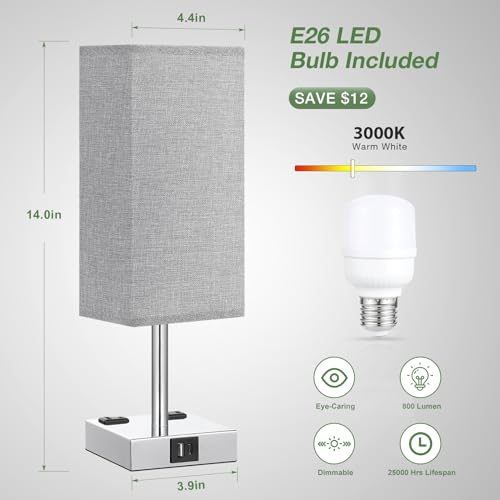 Light Grey Touch Lamps Set for Bedroom (2 Count)