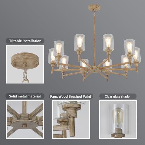 10 Light Large Farmhouse Chandeliers for Dining Room with Glass Cover 41"
