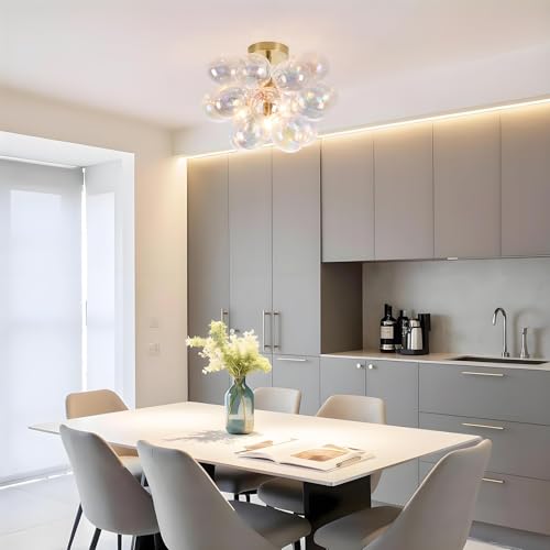 Modern Semi Flush Mount Bubble Chandelier with 17 Colorful Glass Globes