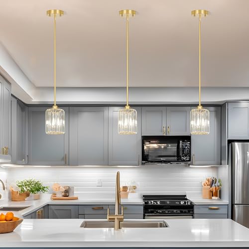 Gold Kitchen Pendant Lights Over Island with Adjustable Rods (3 Count)