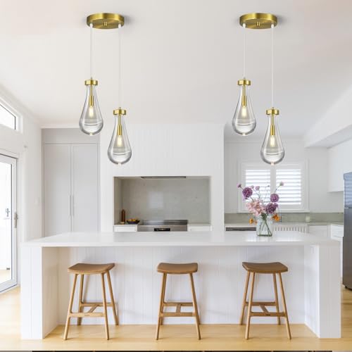 Raindrop Pendant Lights Kitchen Island Teardrop Gold Hanging Light Fixtures Clear Solid Glass Pendant Light Modern Chandeliers for Dining Room Porch Corridor Living Room