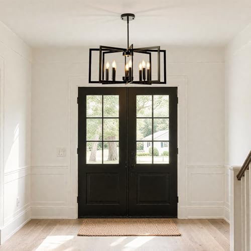 8 Light Large Black Chandelier for Dining Room Light Fixture Over Table Foyer Lighting Fixtures Modern Farmhouse Geometric Metal Hanging Chandeliers for Living Room Entryway Hallway Kitchen Island