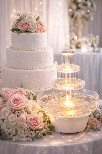 12.5" Lighted Wedding Cake Water Fountain