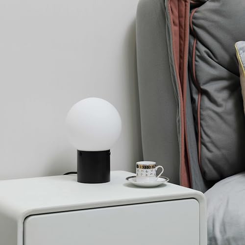 Small Table Lamp for Nightstand with Frosted Glass Globe Lamp Shade