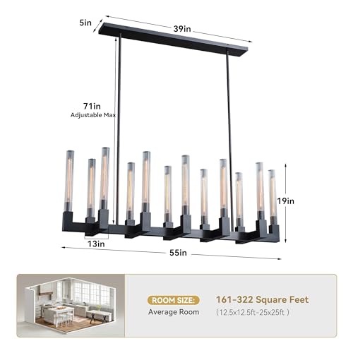 55 Inch Black Candle Rectangular Chandelier