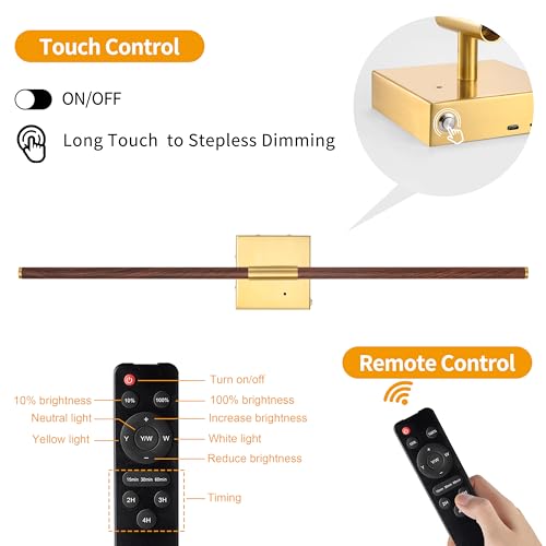 40 Inch Walnut Gold Battery Operated Wall Sconce Set of Two with Remote