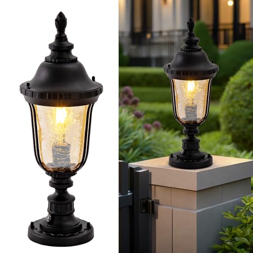 Dusk to Dawn Outdoor Post Light 19" Retro Exterior Lamp with Pier Mount Base Waterproof Fence Lighting for Yard