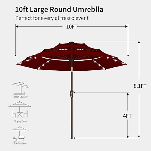 9ft 3 Tier Patio Umbrella with Solar Lights