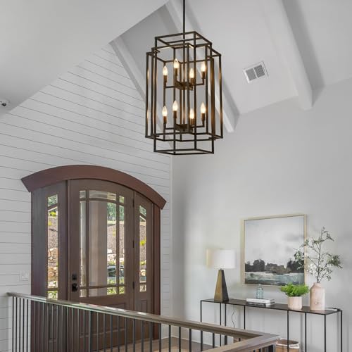 32" H 8 Light Lantern Pendant Light Black Chandeliers for High Ceilings