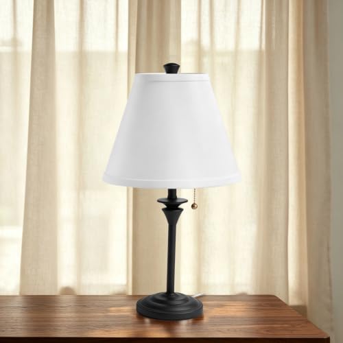 Metal Table Lamp for Bedroom (White Shade & Black Base)