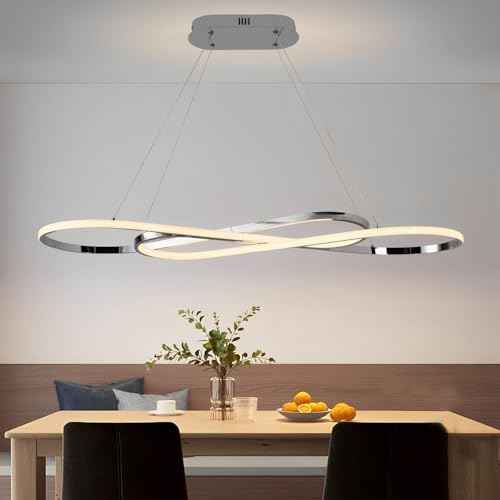 Minimalist Dimmable LED Pendant Chandelier with Remote Control | Sleek ceiling hanging light fixture, decorative lamp over table, suitable for kitchen island and dining room indoor lighting