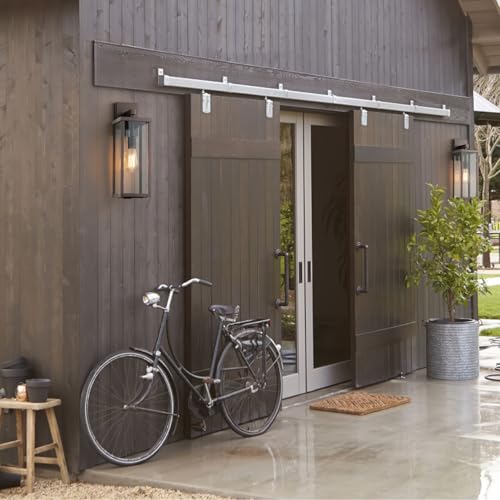 18" Classic Outdoor Wall Sconce 1 Light in Oil Rubbed Bronze Rectangular Metal Frame and Clear Glass Shade Waterproof Porch Light Patio Light Pack of 2 (2 Count)