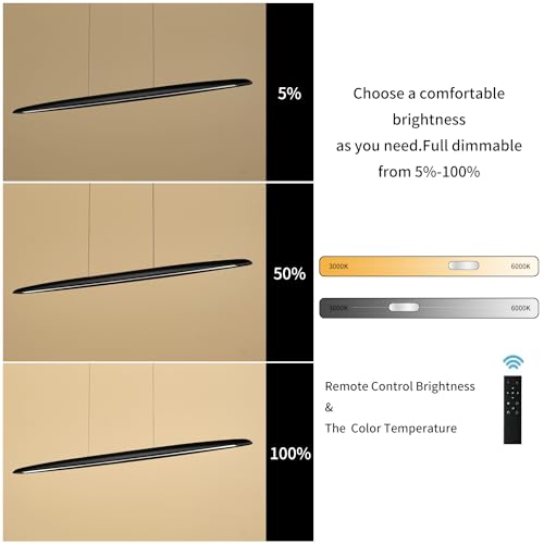 71" Wood Linear Pendant Light Black Linear Pendant Dinning Room Hanging Lights LED Dimmable Chandeliers 50w for Dining Room Pool Table Lights Kitchen Island Light Black