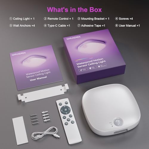 2 Pack IP65 Motion Sensor Shower Ceiling Light 10000mAh 18 Colors (2 Count)