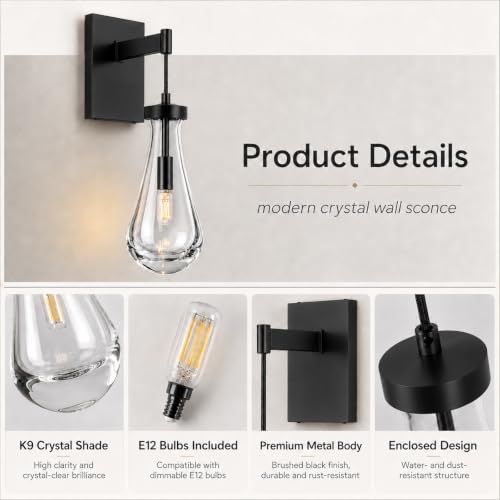 Black Raindrop Brass Wall Sconces (2 Count)