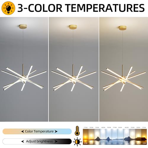 33 inches Modern Sputnik Chandelier 90W LED Chandeliers with Remote 3000