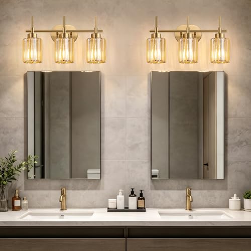Modern Crystal Bathroom Light Fixtures Over Mirror