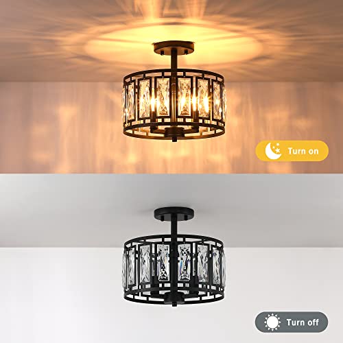 Modern Crystal Semi Flush Mount Ceiling Light Black Ceiling Light Fixtures