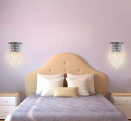 Mini Crystal Wall Sconce Modern Chrome Wall Light Fixtures 2 Lights Wall Lamps for Bedroom Living Room