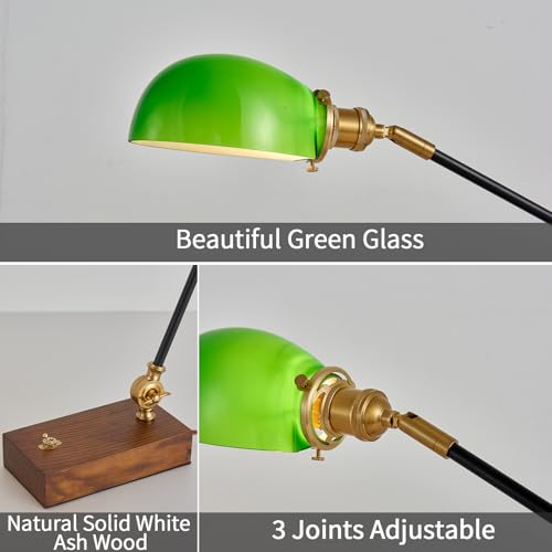 Adjustable Swing Arm Vintage Desk Lamp Modern Style Green Glass Solid Wood