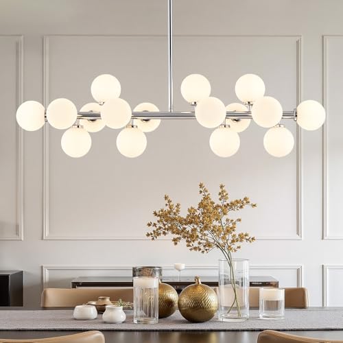 Mid Century Modern Glass Globe Sputnik Chandelier with White Bubble