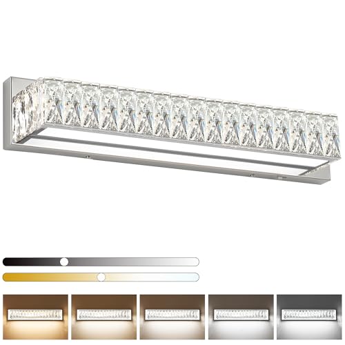 Crystal Vanity Lights for Bathroom 18W LED Bathroom Light Bar Modern Chrome Lighting Fixtures Over Mirror for Bath 22.8 inch