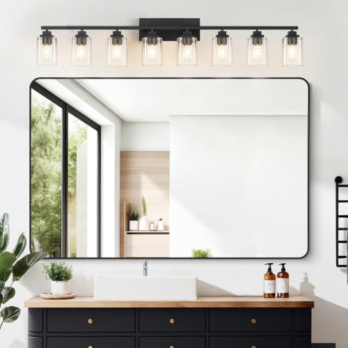 Matte Black Bathroom Light Fixtures (Black-Clear Shade / 8-Light)