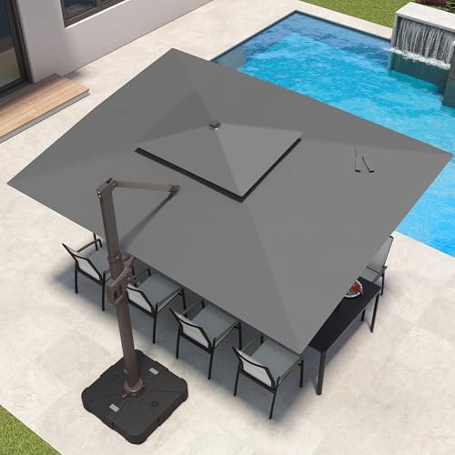 10x13FT Patio Cantilever Outdoor Offset Umbrella with LED Lights