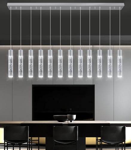 12 Lights Modern Crystal Chandeliers LED Pendant Light for Kitchen Island Dining Room Entrance Foyer Living Room Silver