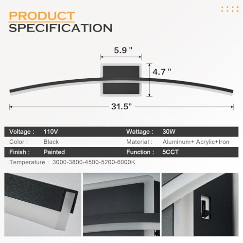 Modern LED Wall Sconce Black LED Bathroom Light Fixtures Over Mirror Wall Lighting for Bathroom