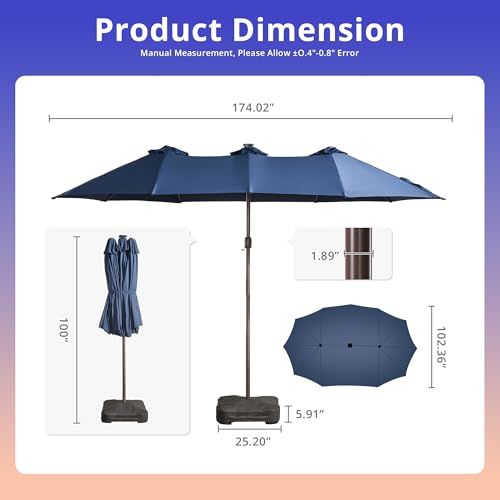 15 ft Large Patio Umbrella with Color Changing Lights