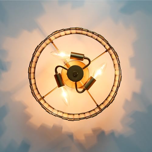 Antique Brass Ceiling Light Fixture in Drum Shape