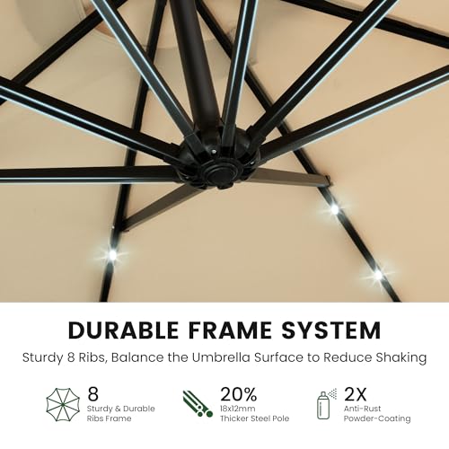 10FT Patio Umbrella with Solar Lights and Base for Patio