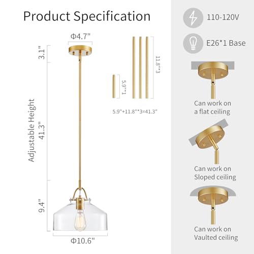 Chandelier Rustic Farmhouse Industrial Round Ceiling Pendant LED Light Fixture with Clear Glass Shades for Dining Room Kitchen Island Foyer Entryway