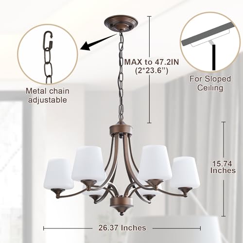 6 Light Farmhouse Chandelier Oil Rubbed Bronze Pendant Light Fixture with Frosted Glass