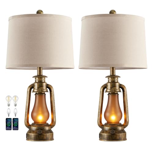 25" Set of 2 Rustic Lantern Table Lamps for Living Room Bedroom (2 Count)