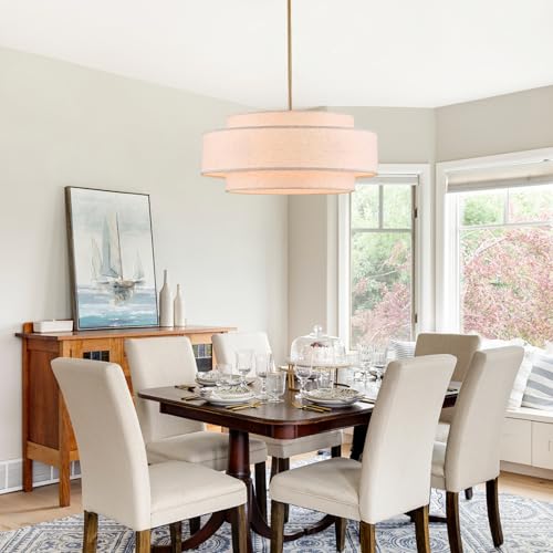 23.6" Large Linen Drum Chandelier