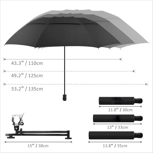 Adjustable Sun Umbrella with Clamp Clip UPF 50+ Portable Folding Umbrella for Patio