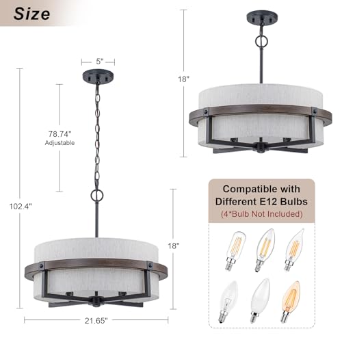 22" Drum Chandeliers for Dining Room with Off