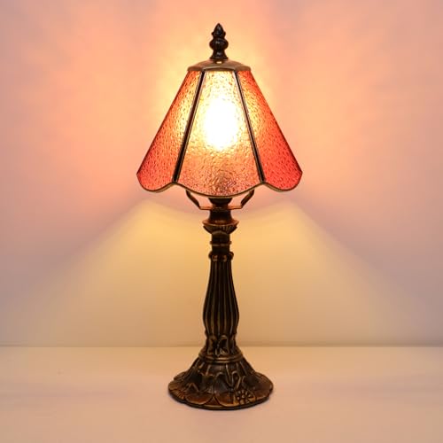 Tiffany Style Table Lamp Pink Diamond Stained Glass Lamp 14 Inch