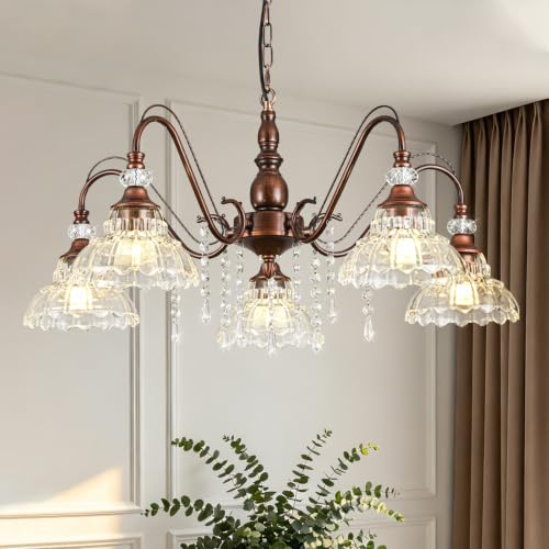 5 Light Vintage Chandelier in Antique Red Bronze Finish with Flower (5-Light / Antique Red Bronze)