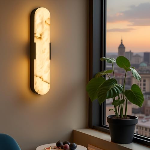 Alabaster Wall Sconces 20" Natural Marble Wall Lights Black
