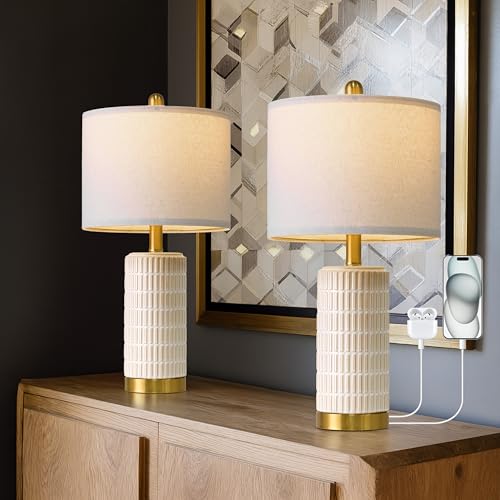 Small Bedside Table Lamps with USB Ports for Bedroom