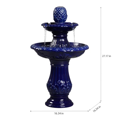 2 Tier Dark Blue Ceramic Pedestal Fountain
