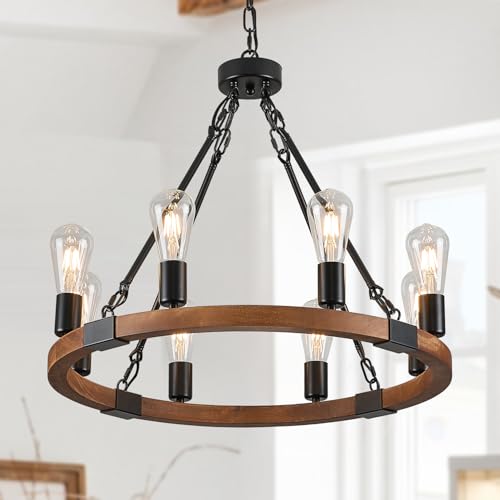 Farmhouse Wooden Wagon Wheel Chandelier 8